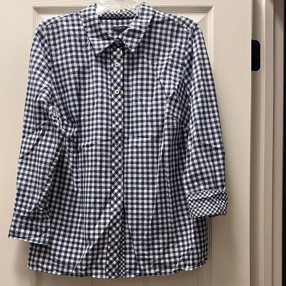 Talbots Navy and White Plaid Shirt